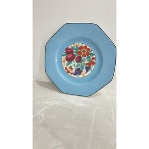 Vintage Baker And Co Ltd England Octagon Plate Blue Fruit Flowers 8”